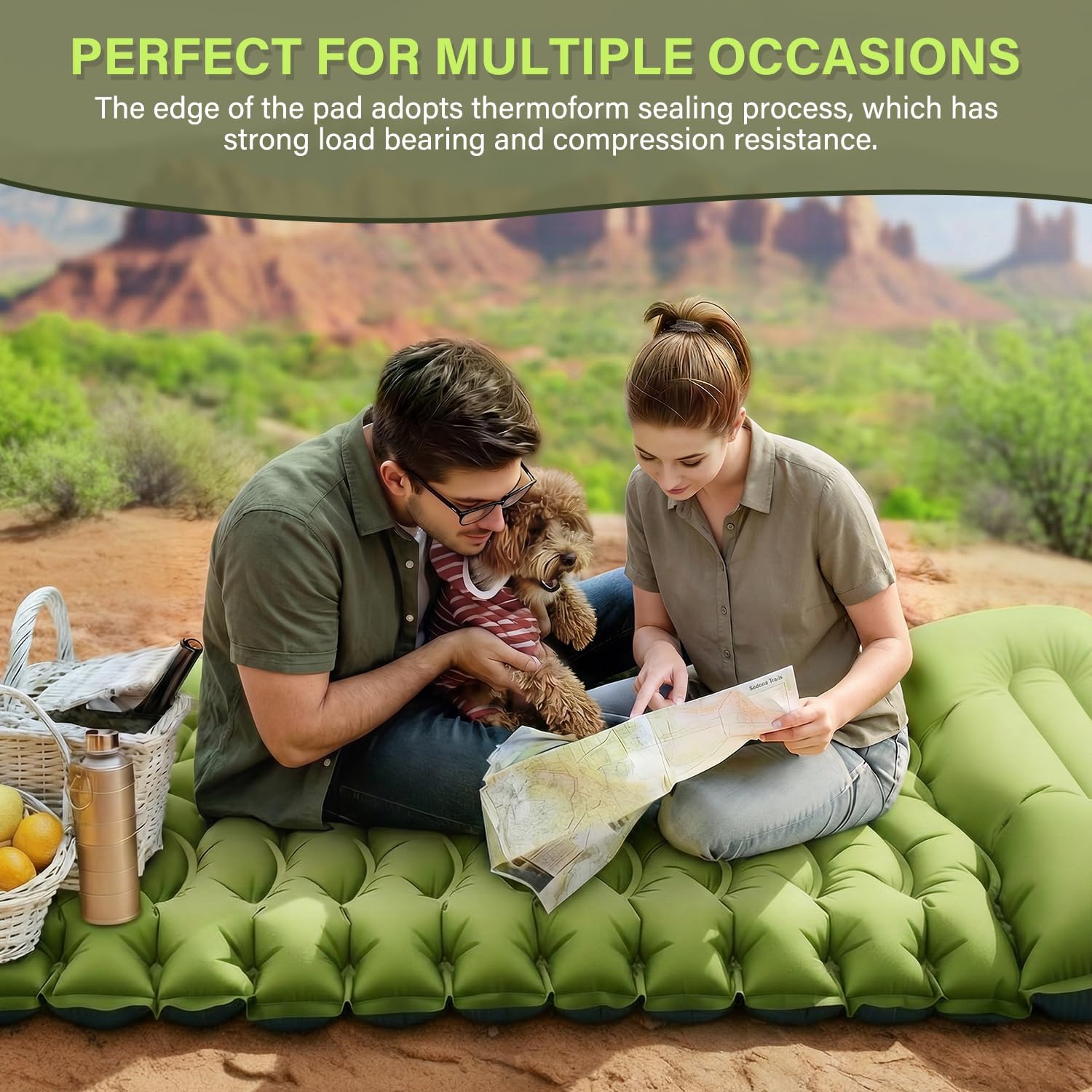 FUN PAC Camping Sleeping Pad, Ultralight Camping Mat with Pillow, Built-in Foot Pump Inflatable Sleeping Pads Compact for Camping Backpacking Hiking Traveling Tent,Single,Green