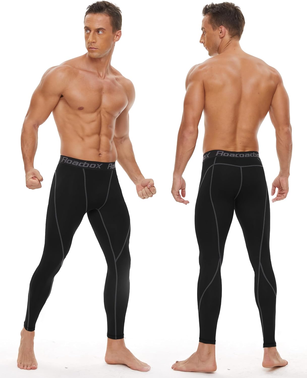 Roadbox 3 Pack Compression Pants Men, Performance Running Workout Leggings