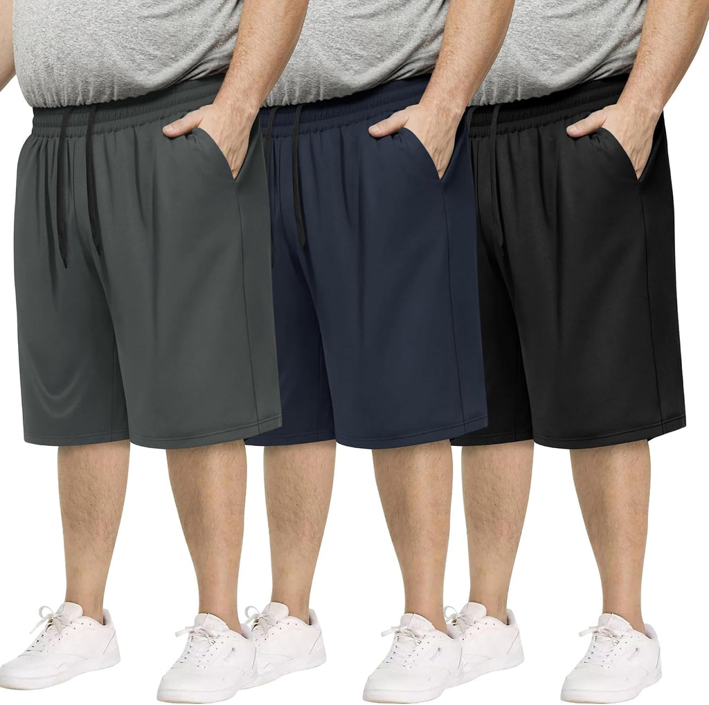 3 Pack Big and Tall Mens Gym Shorts - Basketball Black Athletic (3XL-5XL)