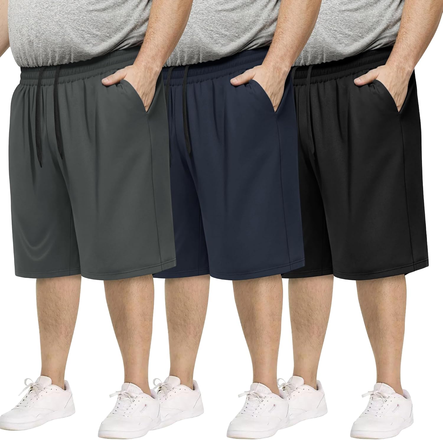 3 Pack Big and Tall Mens Gym Shorts - Basketball Black Athletic (3XL-5XL)