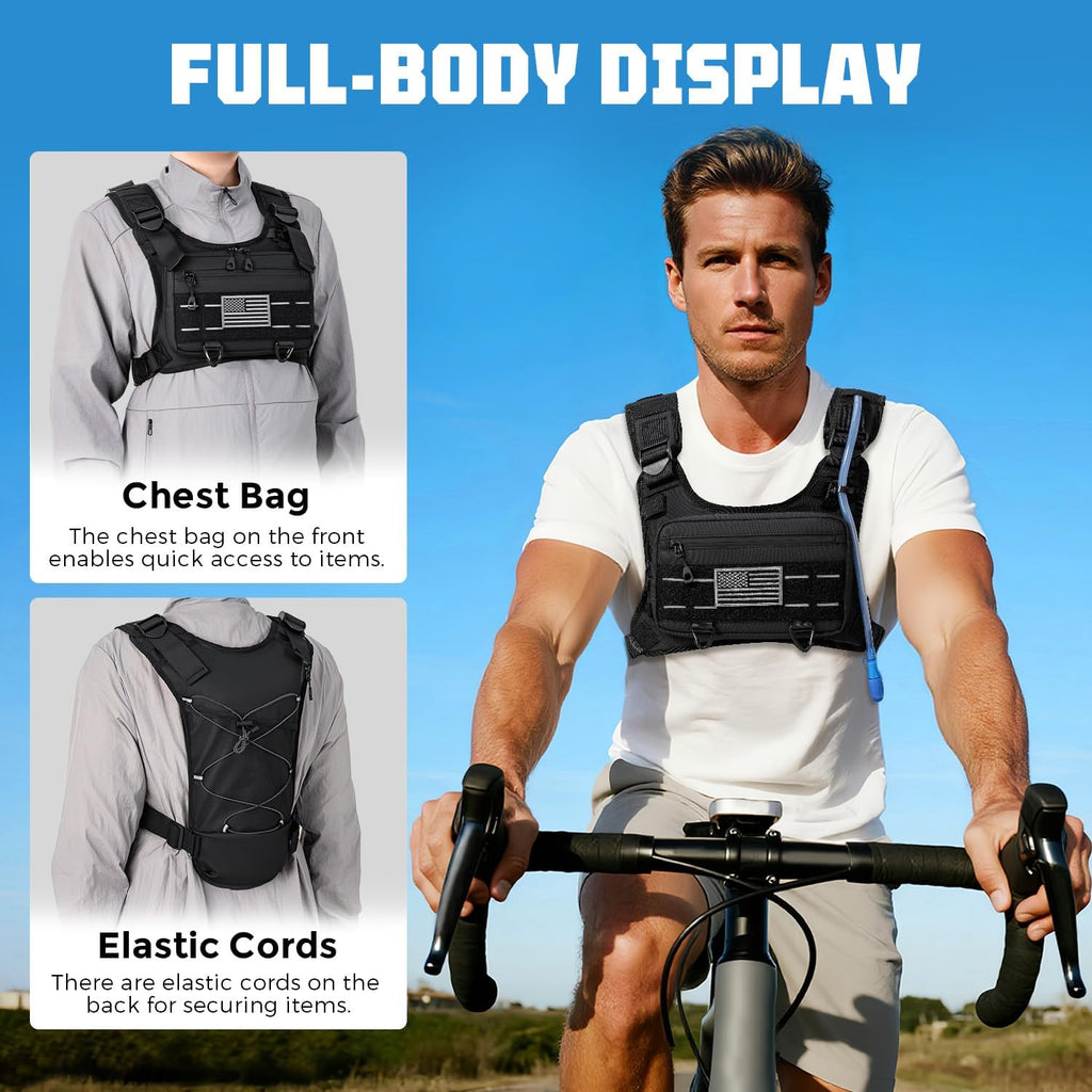 Running Hydration Vest with 2L Water Bladder， Lightweight Adjustable Hydration EDC Chest Pack for Men and Women, Water Backpack for Hiking, Cycling