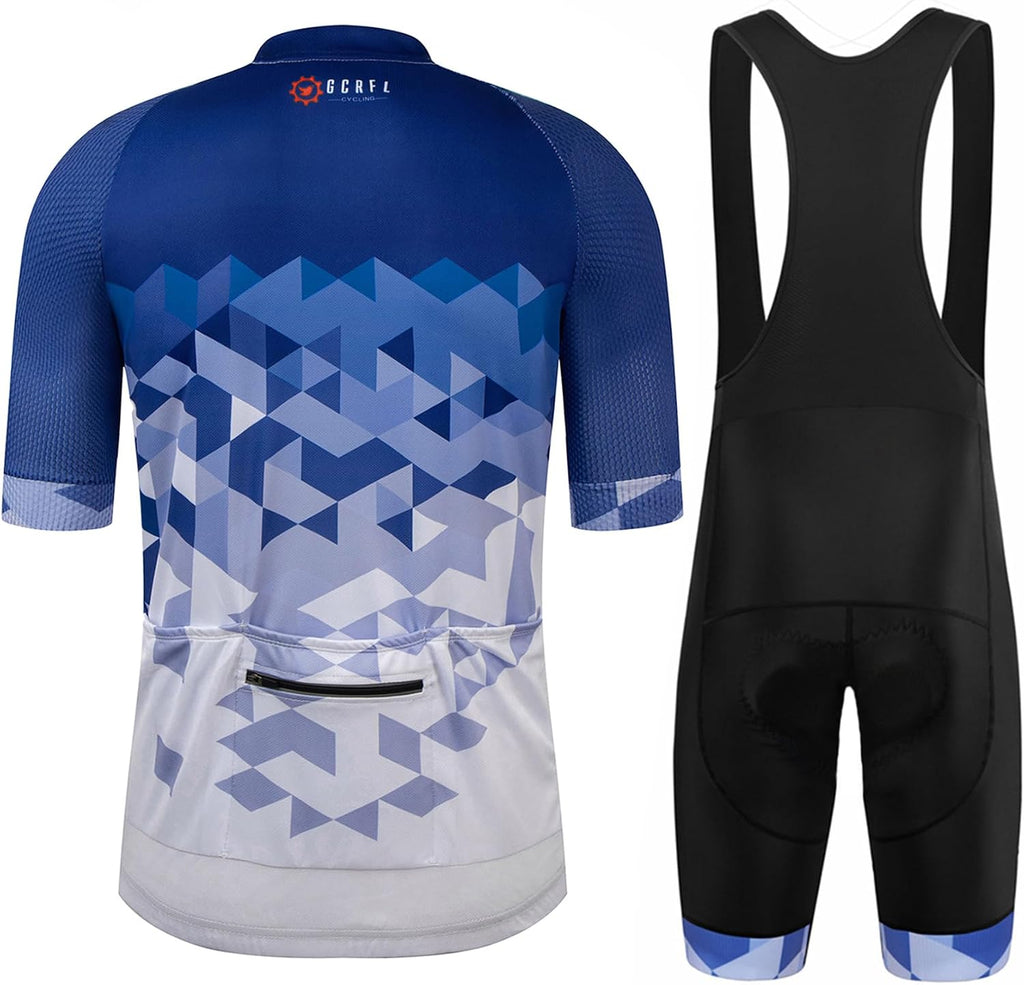 GCRFL Men's Cycling Jersey Set Road Bike Shorts Sleeves Jersey Zipper Pokcet Bib Shorts with Padded, Cycling Clothing kit Men