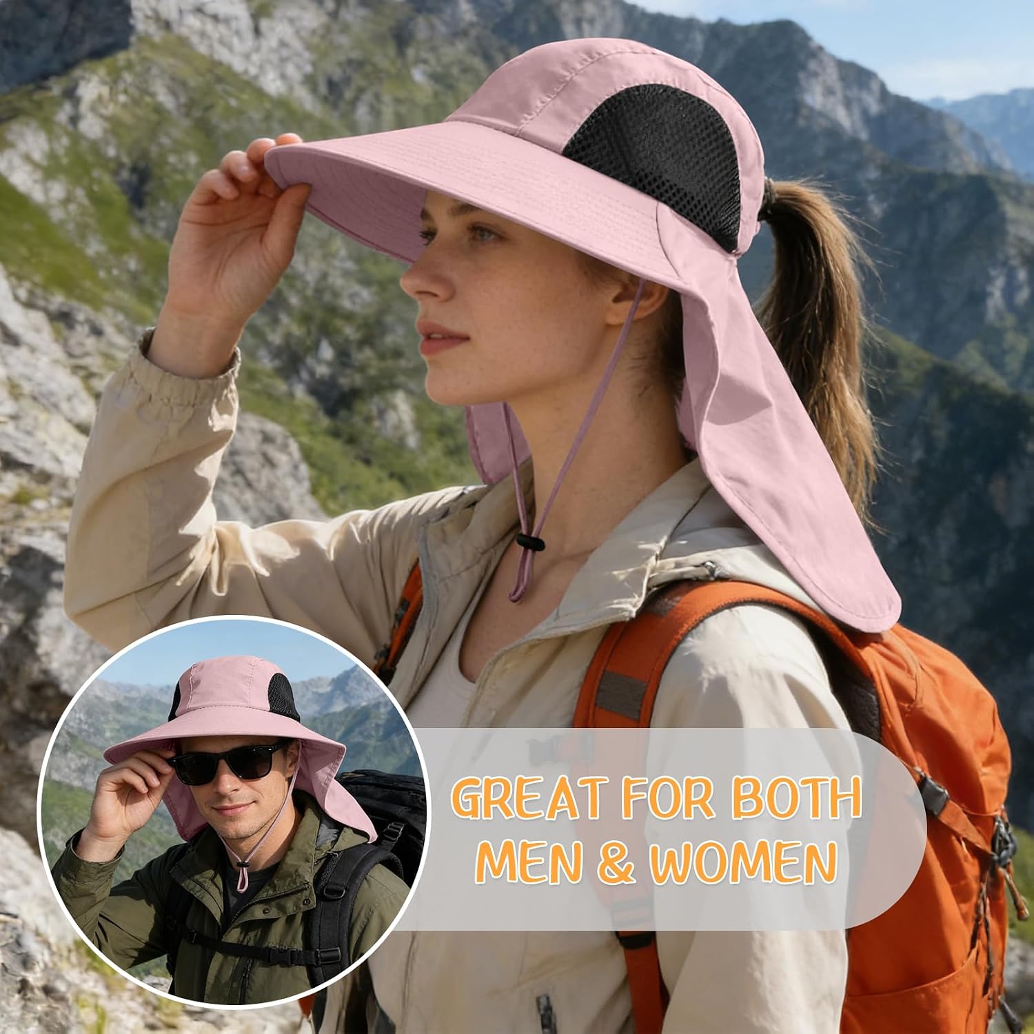Sun Hat for Men Women with Neck Flap,UPF 50+ UV Protection Fishing Hat