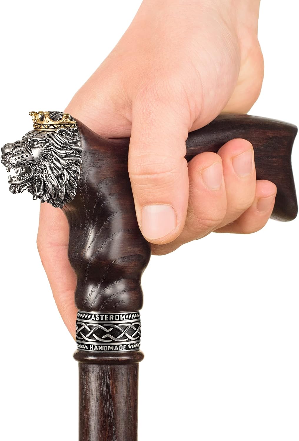 Asterom Lion Walking Cane for Men, Cool Wooden Canes for Men, Oak Wood