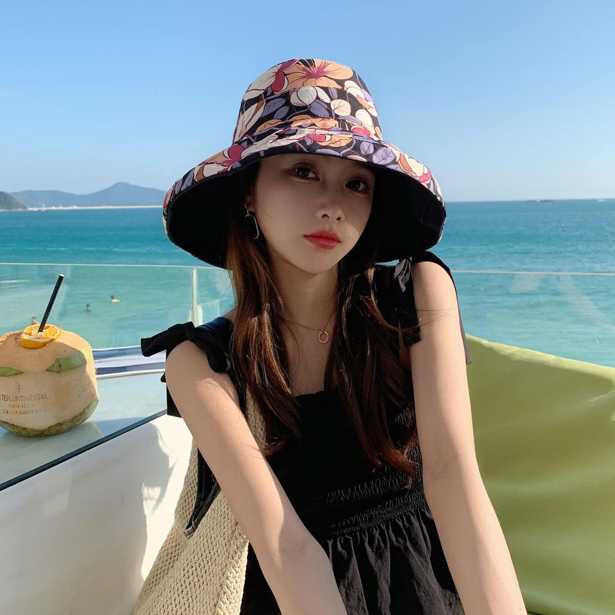 HUAMULAN Wide Brim Women Summer Sun Floppy Hat Reversible Beach Bucket Hat