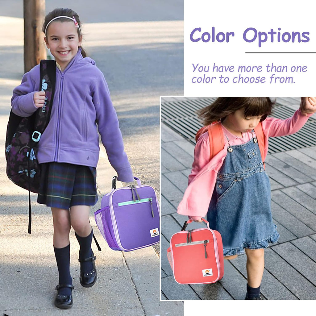 CaCTOUR Lunch Box Kids,2 Packs Insulated Lunch Bag for Girls Boys,Soft Bag Mini Cooler Back to School Thermal Reusable Lunch Bag for Work School Picnic (Blue & Purple)