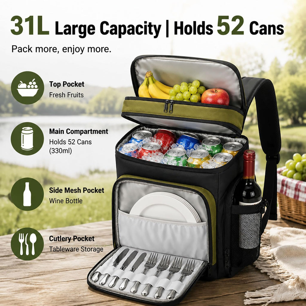 Cooler Backpack Insulated Leakproof, 52 Cans Soft Lunch Ice Bag