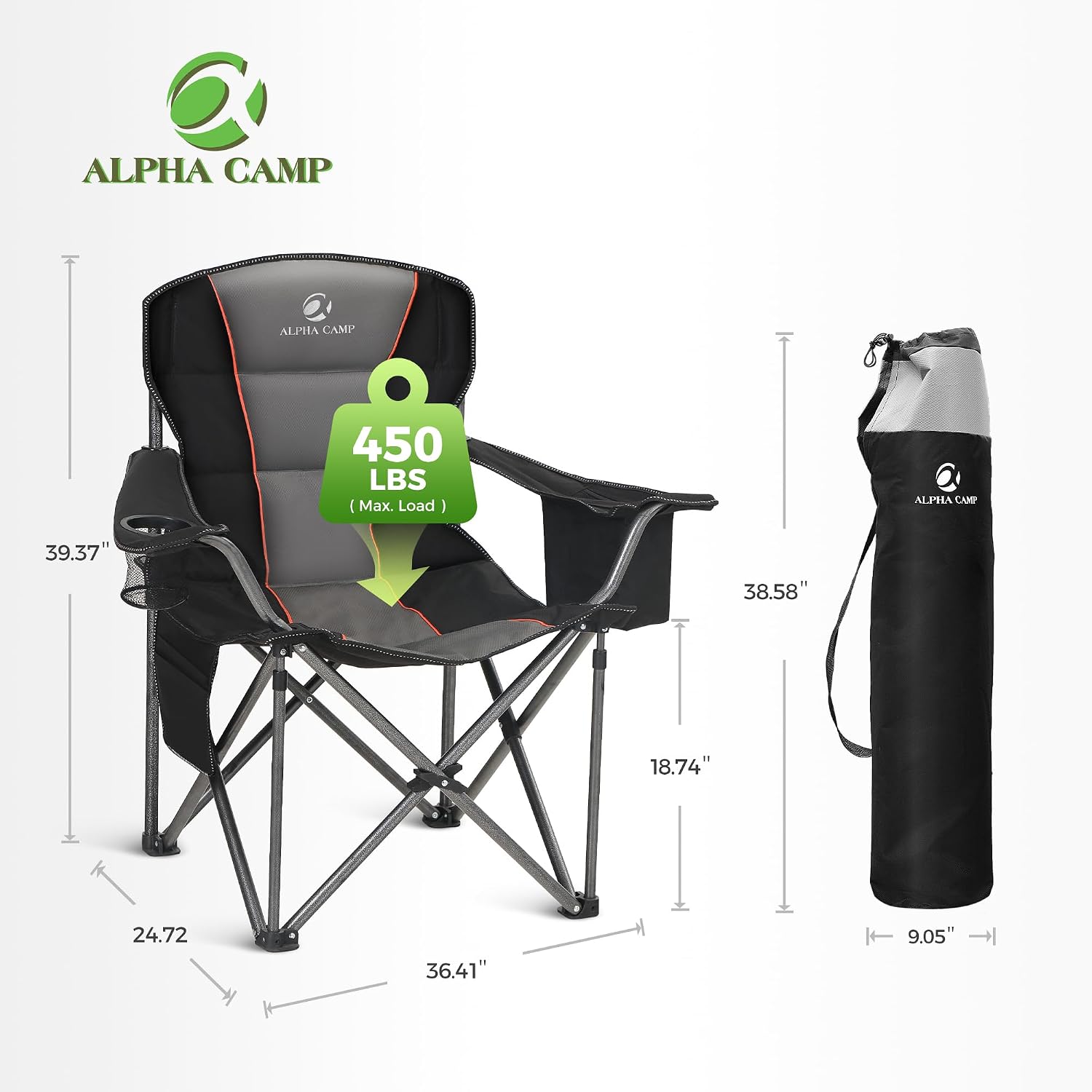 ALPHA CAMP Oversized Fully Padded Camping Chairs with Lumbar Support,2PC