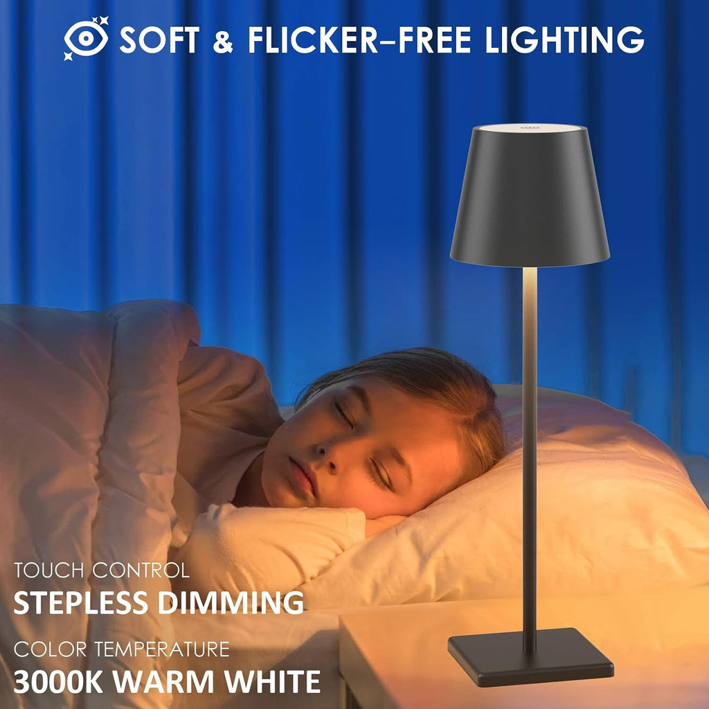 Black Cordless Table Lamp, 5000mAh Portable LED Rechargeable Lamp