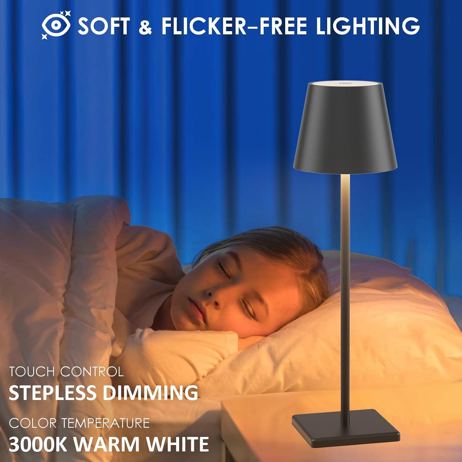 Black Cordless Table Lamp, 5000mAh Portable LED Rechargeable Lamp