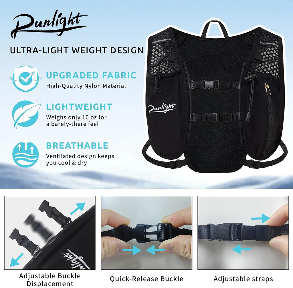 Runlight Running Vest for Women Men, Adjustable Hydration Backpack Breathable Reflective with 1.5L Water Bladder for Hiking, Trail, Running, Marathons, Cycling