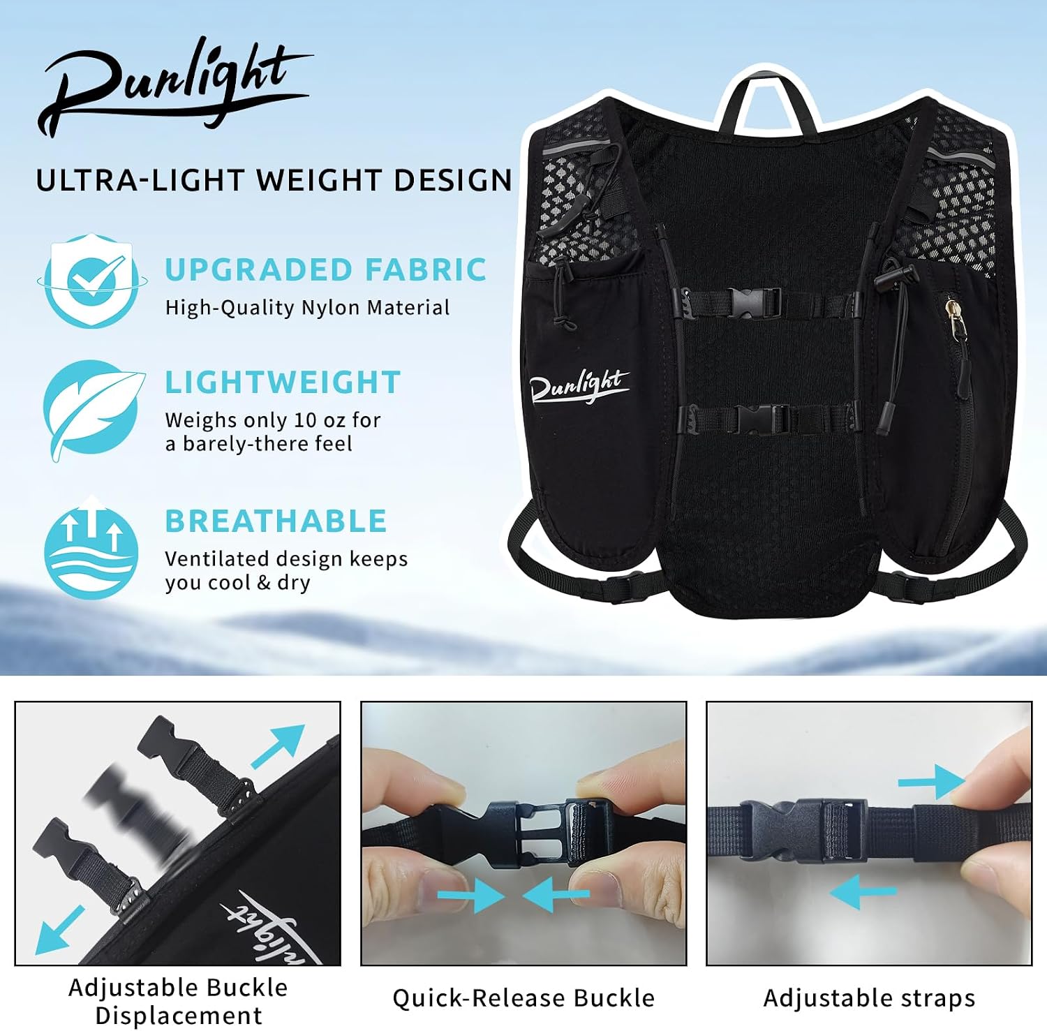Runlight Running Vest for Women Men, Adjustable Hydration Backpack Breathable Reflective with 1.5L Water Bladder for Hiking, Trail, Running, Marathons, Cycling