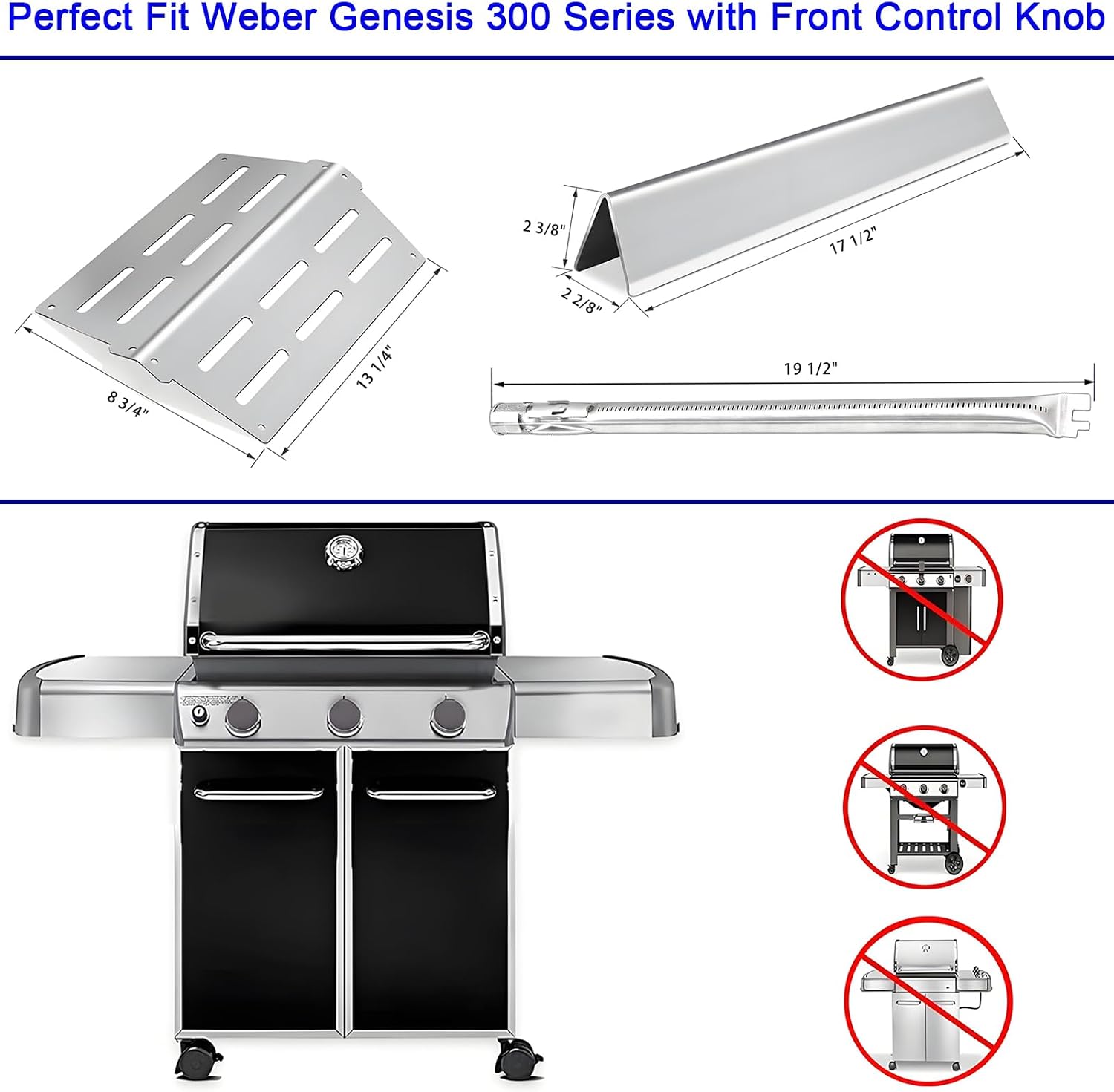 Genesis Grill Parts for Weber E310 E320 E330 EP310 EP320 EP330, 17.5” Flavorizer Bars 7620 Heat Deflector 7622 Burner Tube 62752 for Weber Genesis 300, Replacement Parts for Weber Accessories