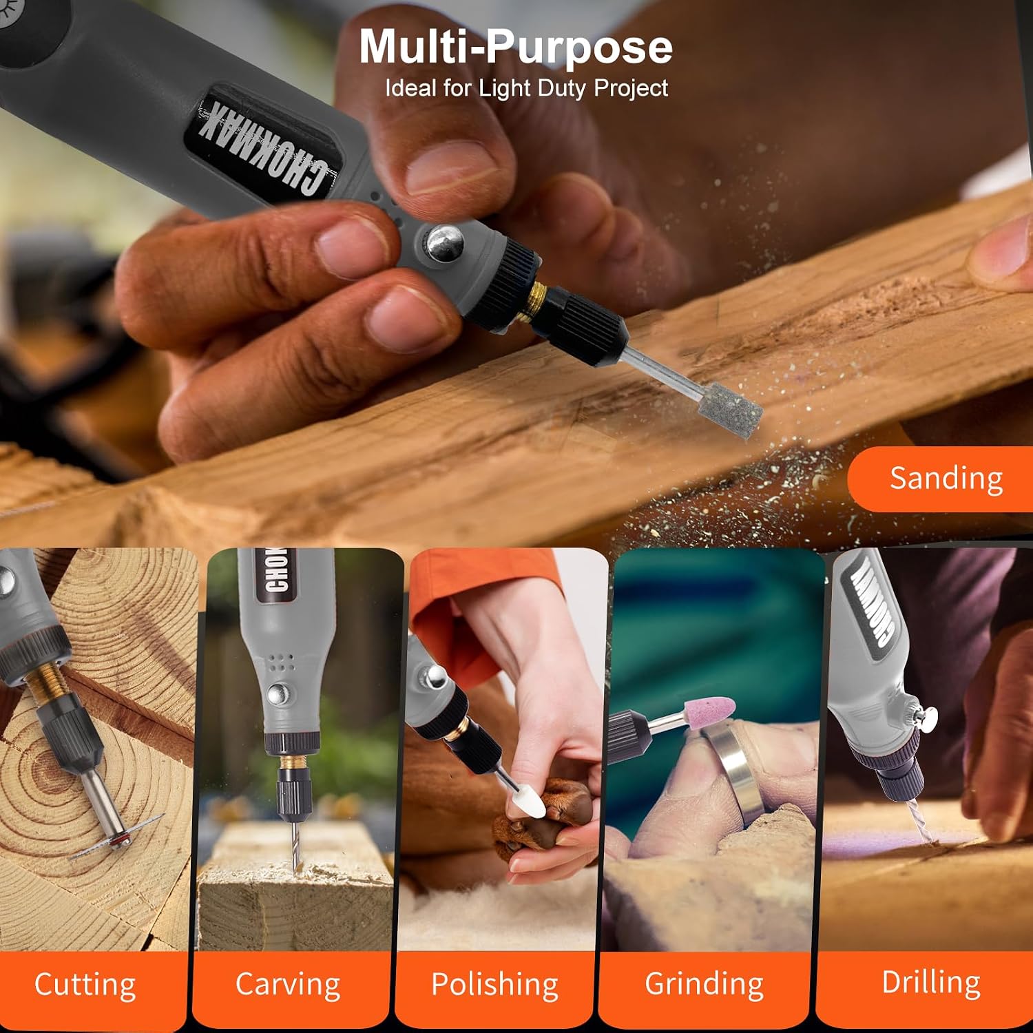 Mini Cordless Rotary Tool, 5-Speed Grinder Kit with 72 Accessories and Front LED Light, Type-C Charging Art Craft Tool for Engraving, Sanding, Polishing, Drilling, Grinding Gray