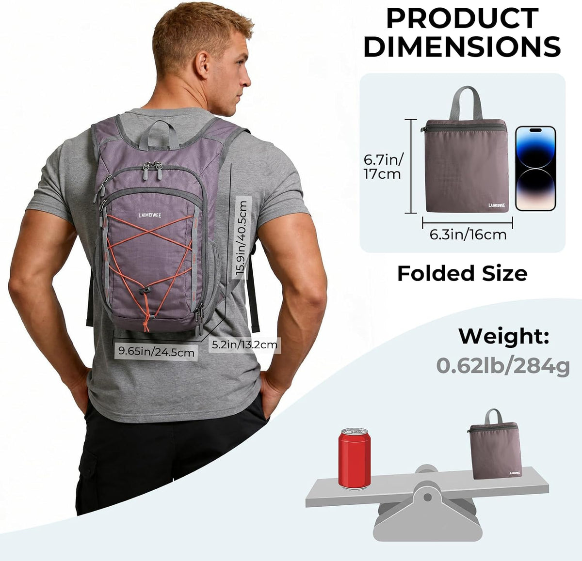 Small Hiking Backpack 13L Lightweight Foldable Travel Daypack for Men Women