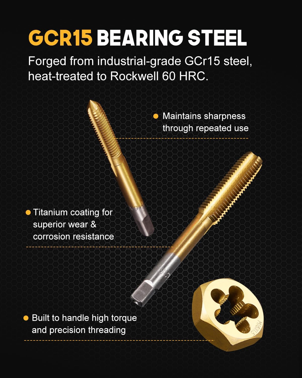 Kolvoii 86-Piece SAE/Metric Tap and Die Set, Titanium-Coated