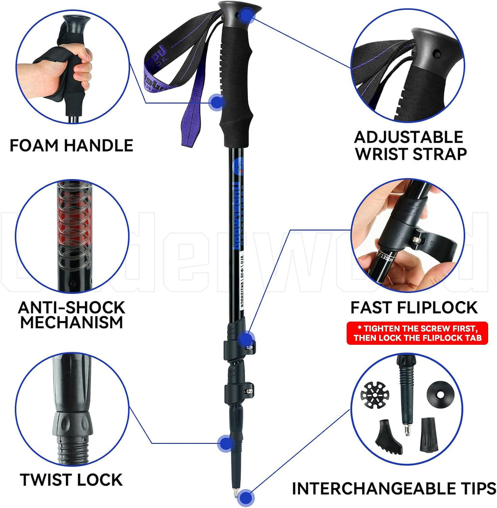 Collapsible Trekking Poles for Hiking, Adjustable Aluminum Walking Sticks
