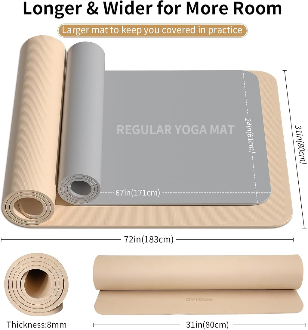Extra Wide & Thick 8mm Yoga Mat, 72"x31.5"
