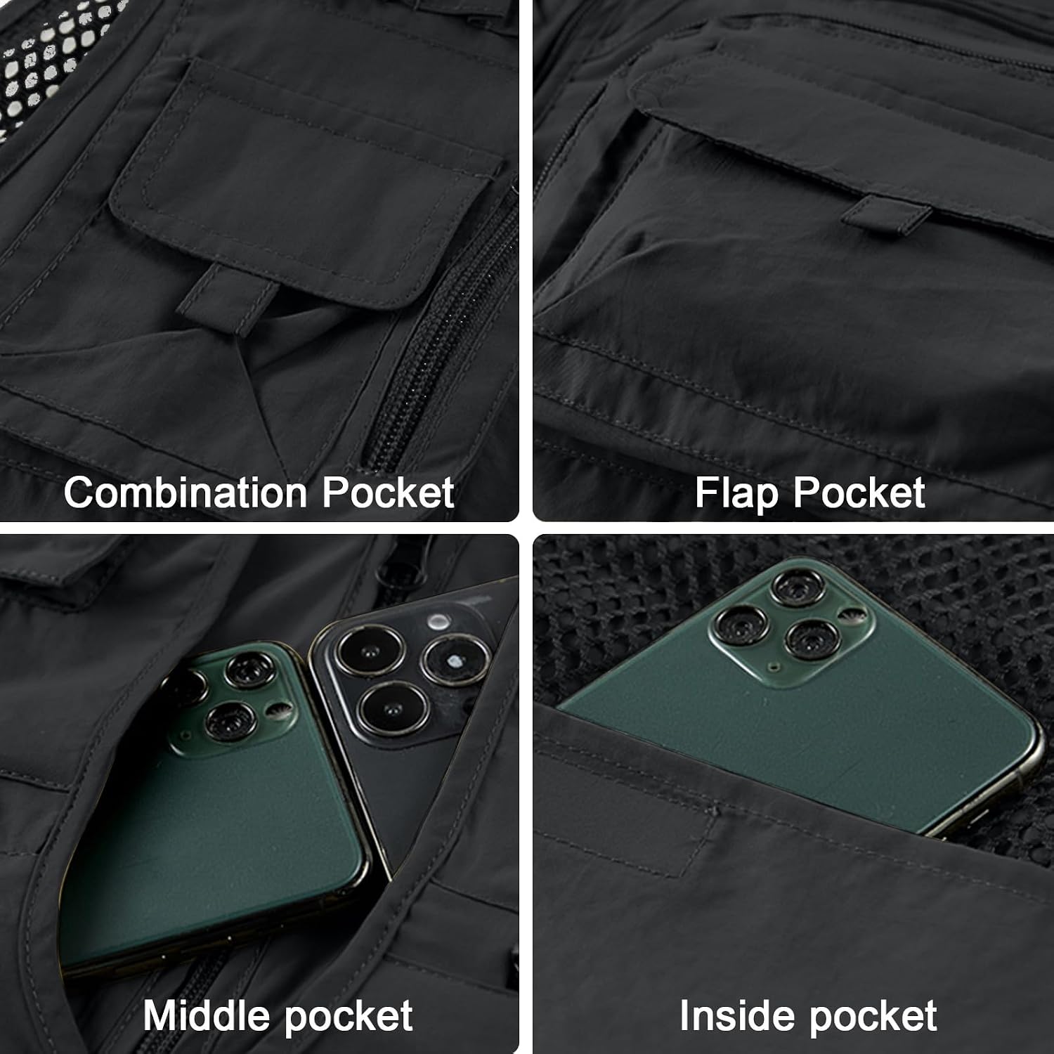 Mens Outdoor Vest Breathable Quick-Dry Fishing Vest Camping Hiking Lightweight Vest with Multi-Pocket
