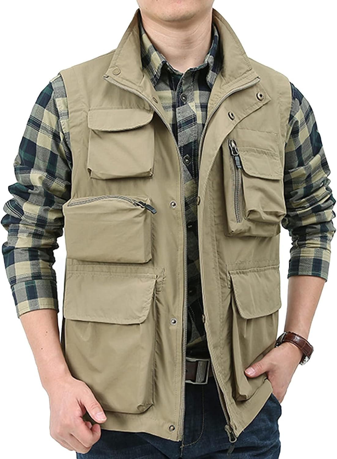 Yimoon Mens Utility Fishing Vest Lightweight Safari Cargo Vest