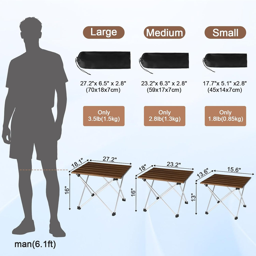 Tesouro Camping Table with Aluminum Table Top, Folding Beach Table Easy to Carry, Prefect for Outdoor, Picnic, BBQ, Cooking, Festival, Beach, Home Use