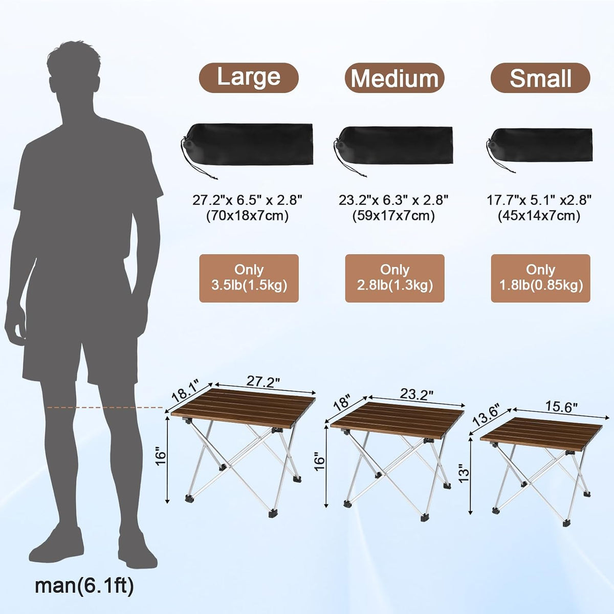 Tesouro Camping Table with Aluminum Table Top, Folding Beach Table Easy to Carry, Prefect for Outdoor, Picnic, BBQ, Cooking, Festival, Beach, Home Use