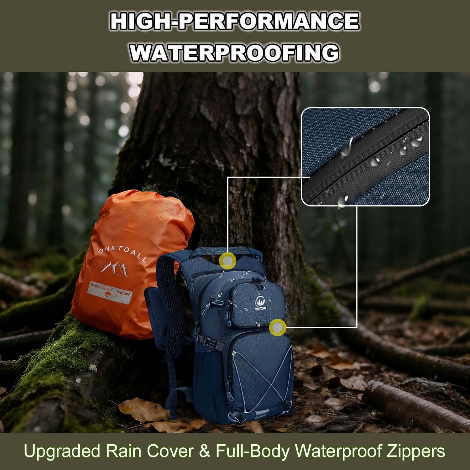 Hydration Backpack 22L, Hiking Backpack with 2L Leakproof Bladder, Sewn-in Rain Cover, Insulated Compartment for Men & Women Running, Cycling, Camping