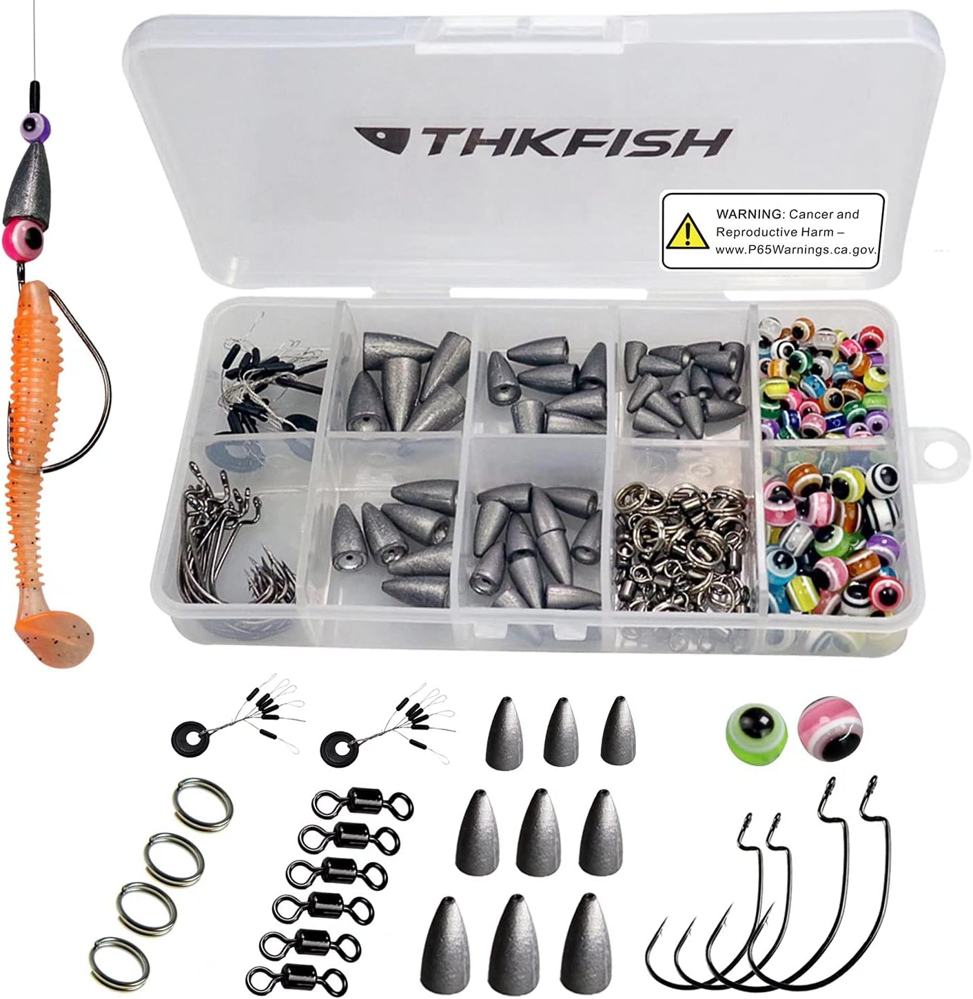 THKFISH Fishing Weights Sinkers Fishing Beads Bullet Sinkers Carolina Rig Texas Rig Kit Fishing Accessories Kit 64pcs/219pcs