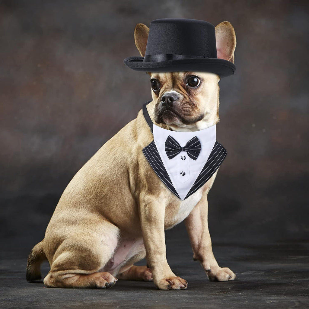 Yewong 2 Pieces Pet Formal Accessories Set - Pet Top Hat with Formal Pet Tuxedo Bandana Collar Birthday Party Gradation Halloween Costumes Accessories for Dog Cat (Set-A) One Size