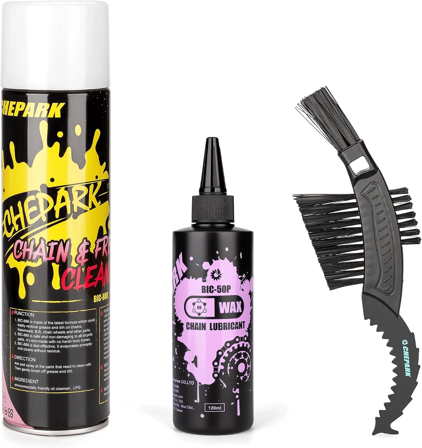 CHEPARK Bike Drivetrain cleaning & lubricating Essentials Kit with Bicycle Degreaser,Bicycle Lubricant Brush Tool- Bicycle Maintenance for Mountain Road Bikes (50P)