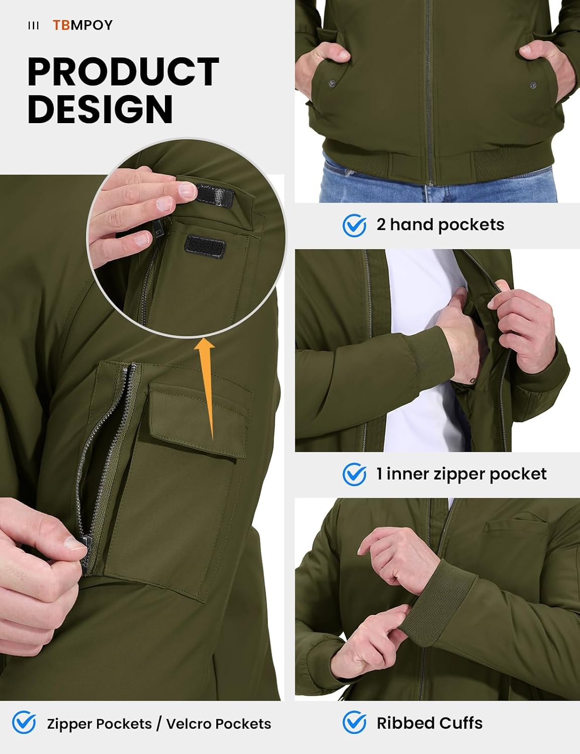 TBMPOY Men's Winter Bomber Jacket Fall Casual Windbreaker Softshell Jackets