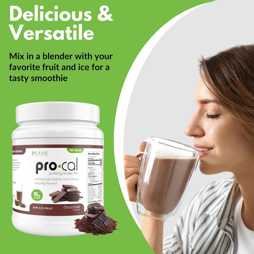 Pro-Cal Chocolate Meal Replacement Powder - High Protein, Low Calorie Shake & Pudding Mix - Low-Carb, Gluten Free - Breakfast Boost - Delicious & Easy to Prepare - 16 Servings, 16.4oz