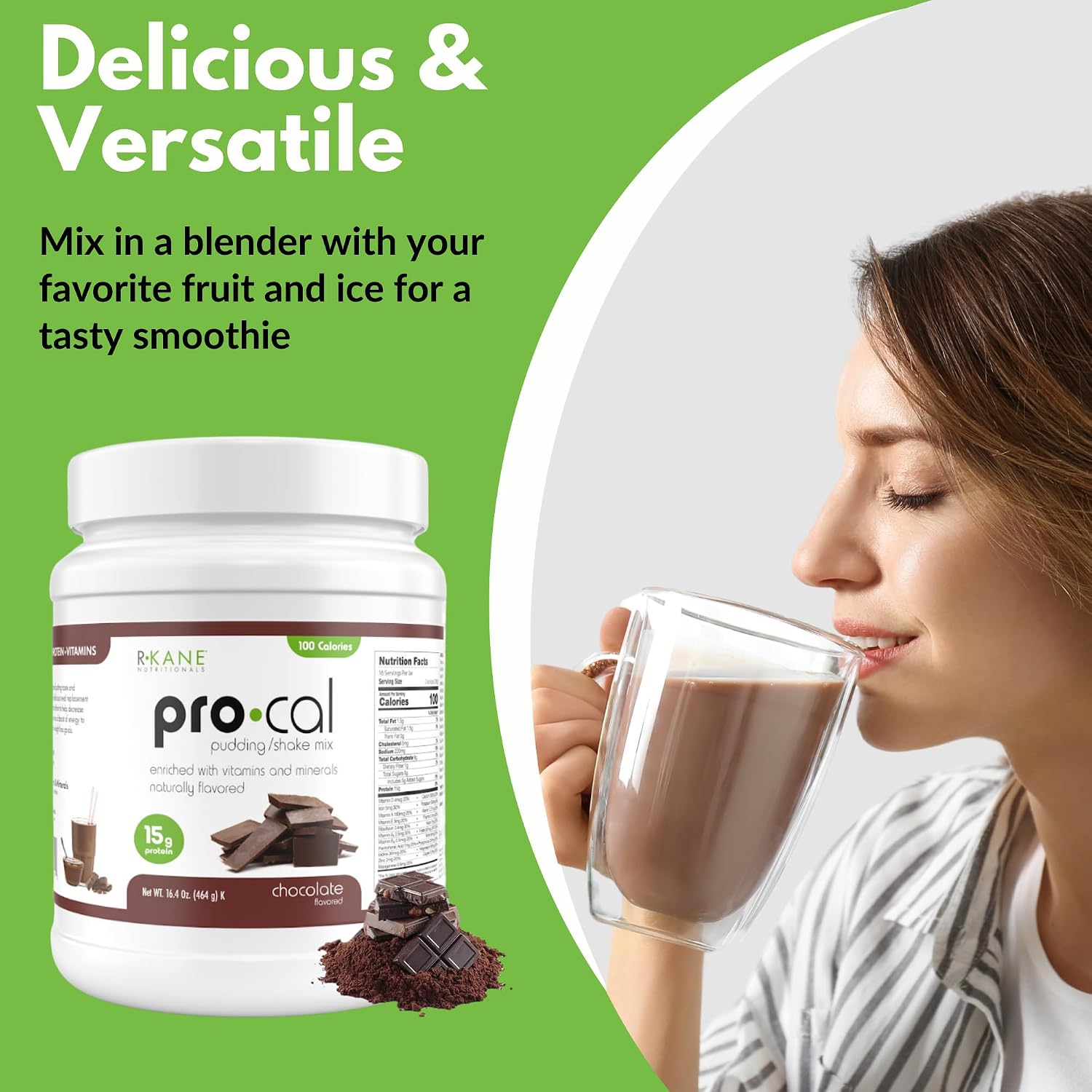 Pro-Cal Chocolate Meal Replacement Powder - High Protein, Low Calorie Shake & Pudding Mix - Low-Carb, Gluten Free - Breakfast Boost - Delicious & Easy to Prepare - 16 Servings, 16.4oz