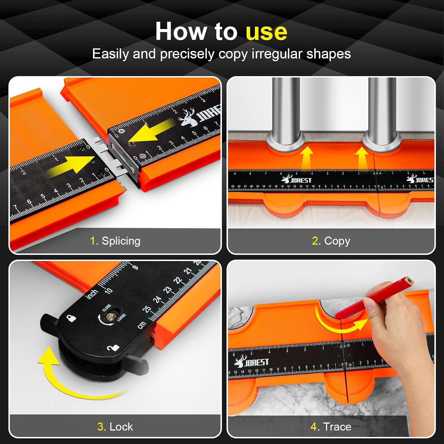 JOREST Connectable Contour Gauge (10+5 Inch), Gifts Ideas for Men Dad Handyman Husband Him, Shape Profile Duplicator with Lock, Outline Angle Measuring Tool, Template Tool, Tile Flooring, Scribe Edge