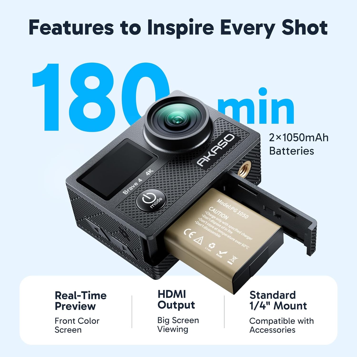 AKASO Brave 4 Action Camera 4K30 Ultra Hd Waterproof Underwater Camera