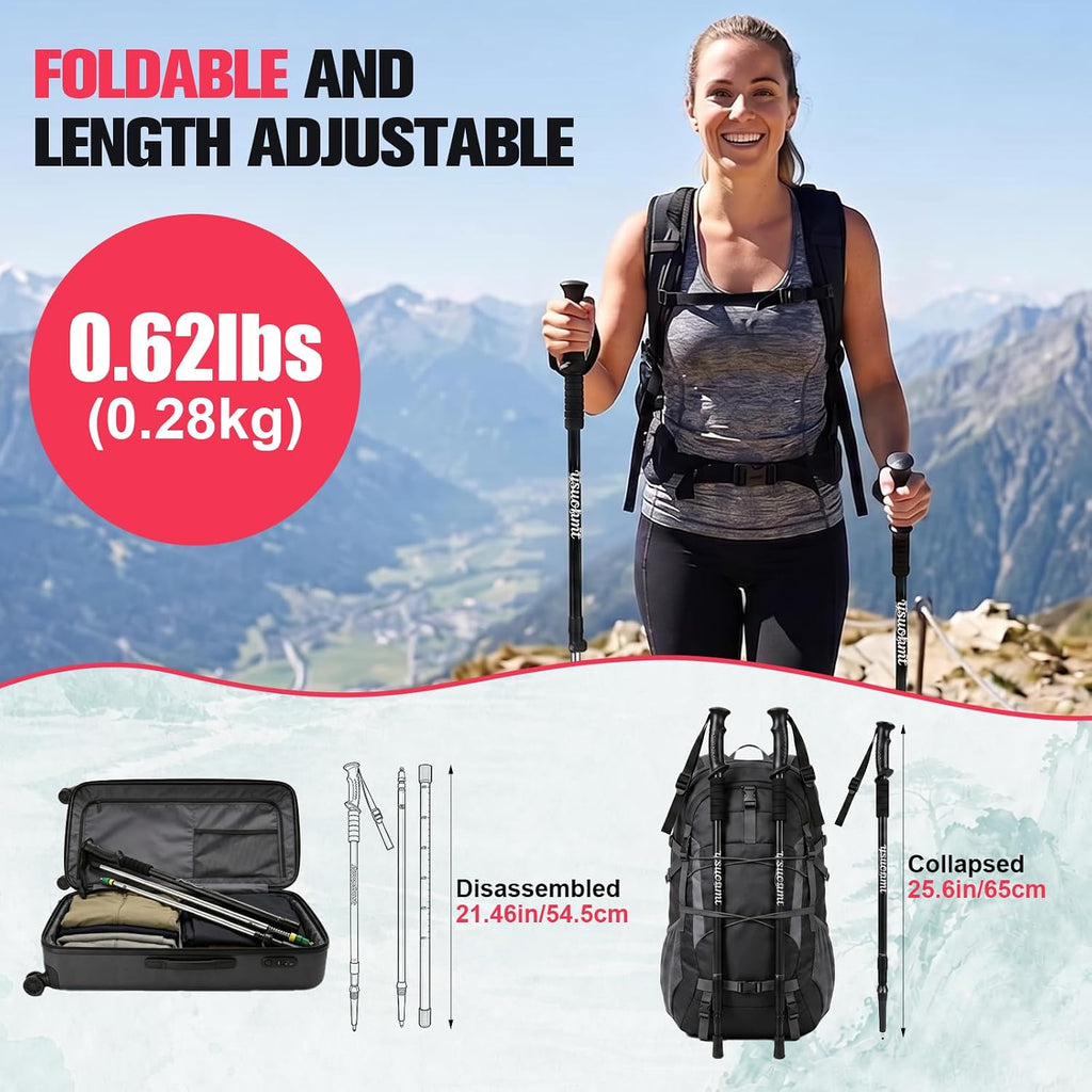 Hiking Trekking Poles, 2 Sticks with Anti-Shock and Quick Lock System， Ultralight, Telescopic, Collapsible，for Backpacking, Camping, Mountaineering, Trail Running, Snowshoeing, Men Women