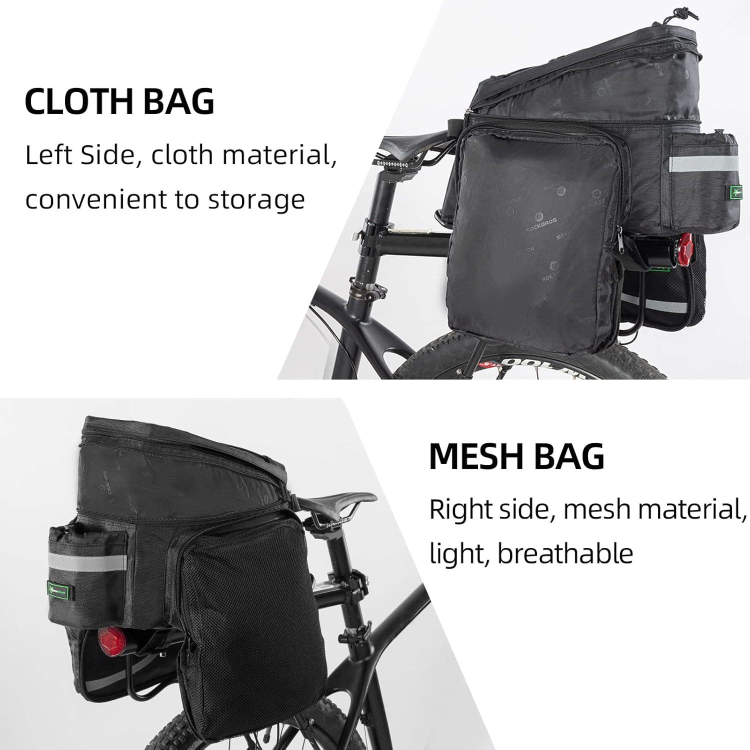 ROCKBROS Bike Trunk Bag 13L-25L Bike Rear Rack Bag Expandable Side Pockets