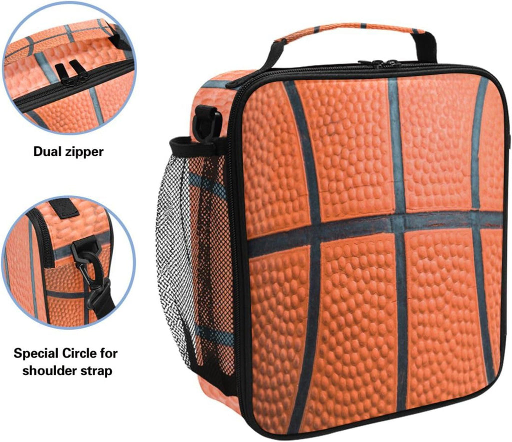 Basketball Texture Lunch Box Insulated Lunch Bag Cooler Tote Bag