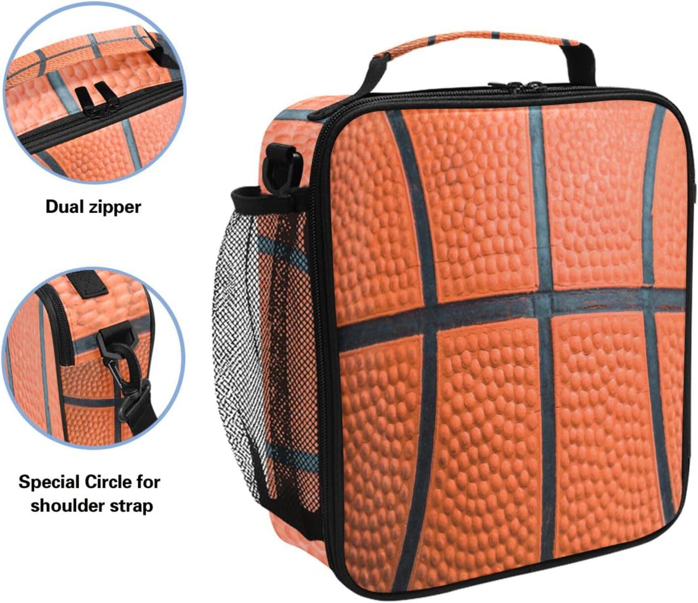 Basketball Texture Lunch Box Insulated Lunch Bag Cooler Tote Bag