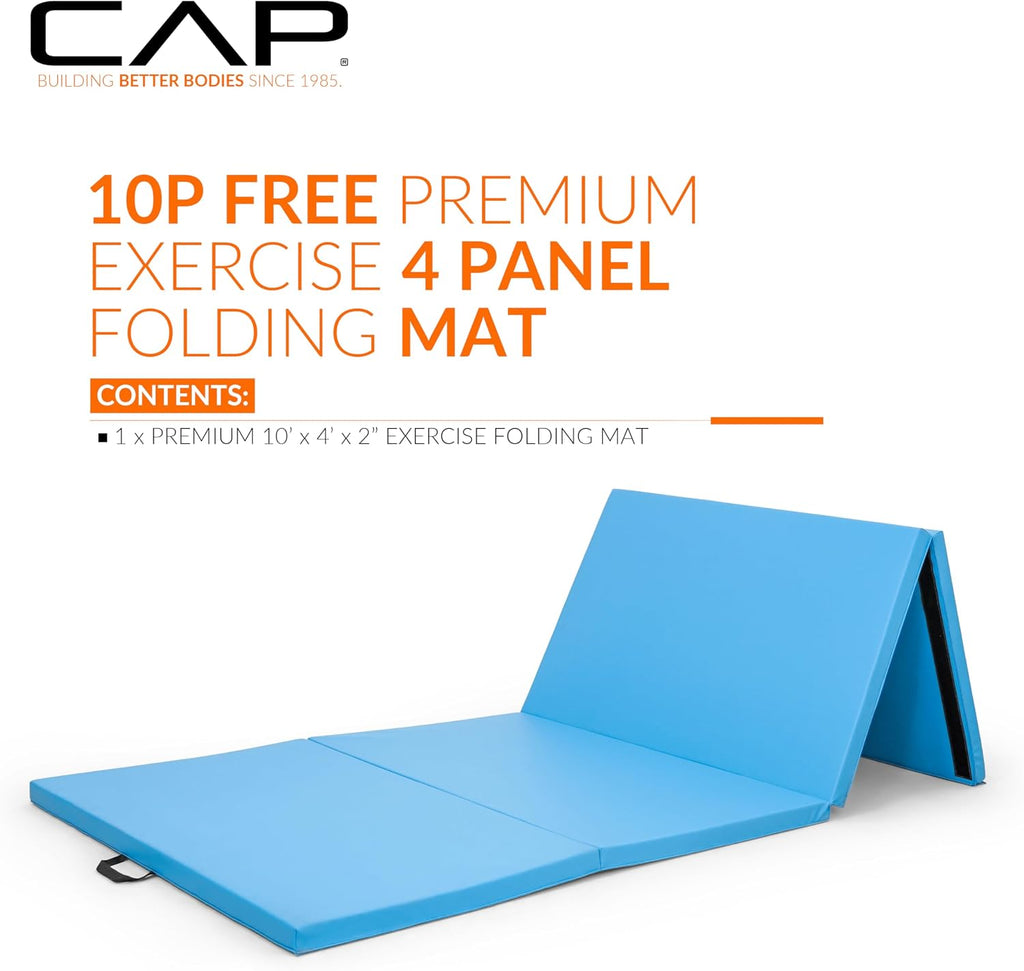 CAP Barbell All Purpose Folding Anti Tear Exercise Training Aerobic Fitness Gym & Gymnastics Balance Mat | 10' x 4' Multiple Colors and Thickness Options