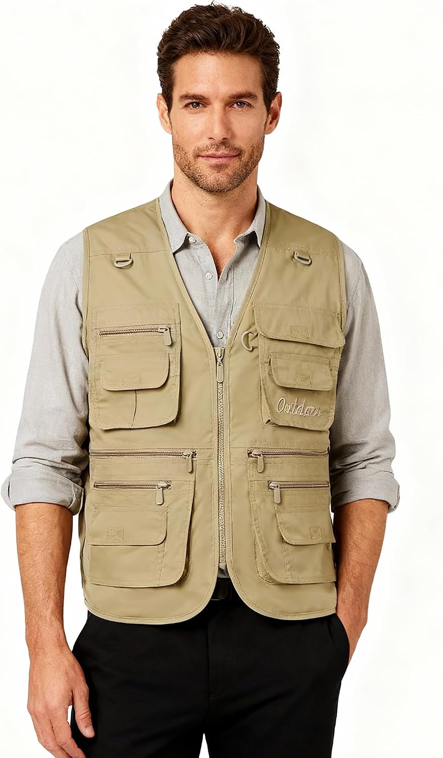 Flygo Men's Fishing Vest Utility Lightweight Outdoor Travel Safari Photo Cargo Vest with 16 Pockets