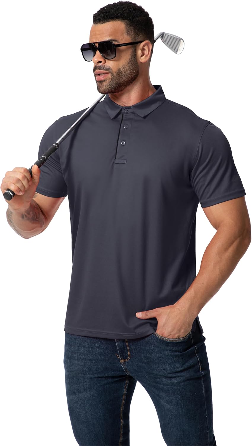 3 Pack Mens Golf Polo Shirt Short Sleeve Quick Dry Moisture Wicking