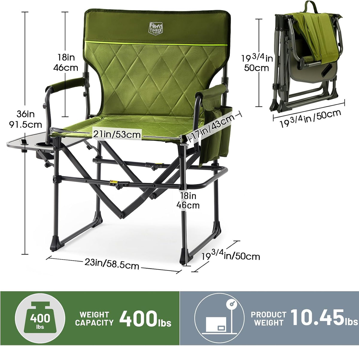 TIMBER RIDGE 400lbs Heavy Duty Camping Chair Portable Directors Chair