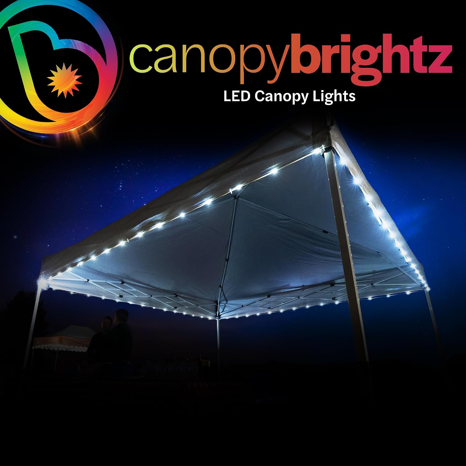 Brightz LED Canopy Lights, White 40ft String Light for 10x10 Tents | Outdoor canopy tent lights; football tailgate essentials & accessories; fits 10ft x 10ft pop up tents