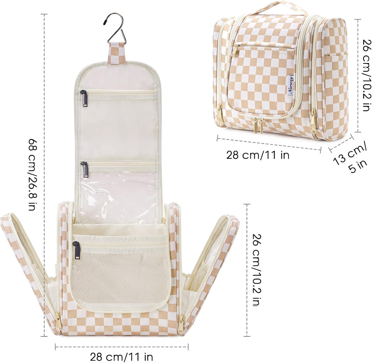 Narwey Hanging Toiletry Bag for Women Travel Makeup Bag Organizer Toiletries Bag for Cosmetics Essentials Accessories