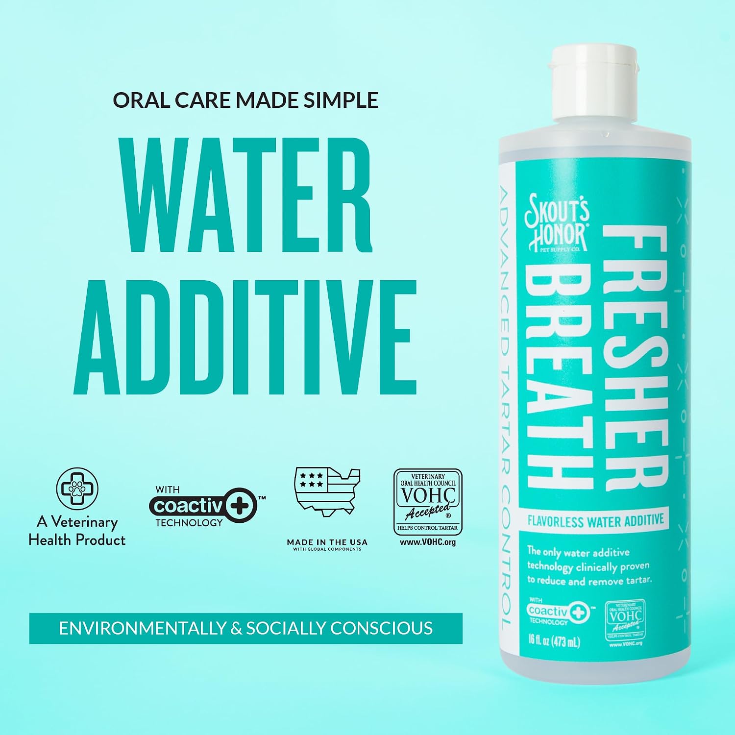 SKOUT'S HONOR Fresher Breath Water Additive for Dogs and Cats, 16 oz