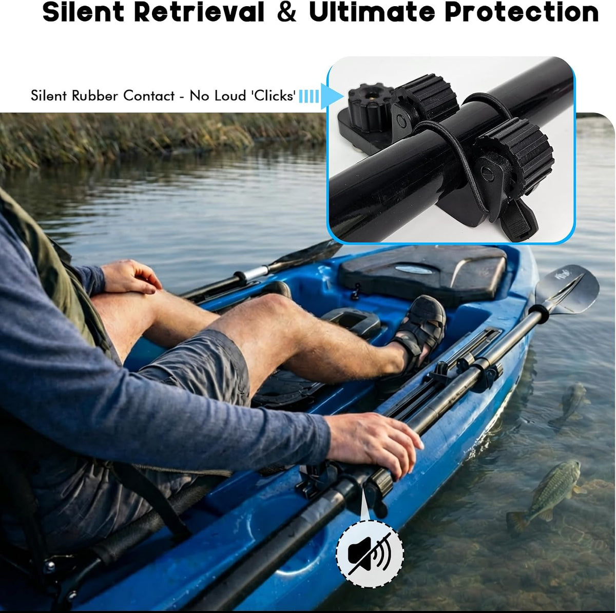 1006 Kayak Paddle Holder Track Mount, Kayak Accessories to Save Track Space & Secure Paddle, 2-Layer Grip for Slim Gear, Fits 0.8–1.3” Shafts, Paddle, Fishing Net & Rod Holder