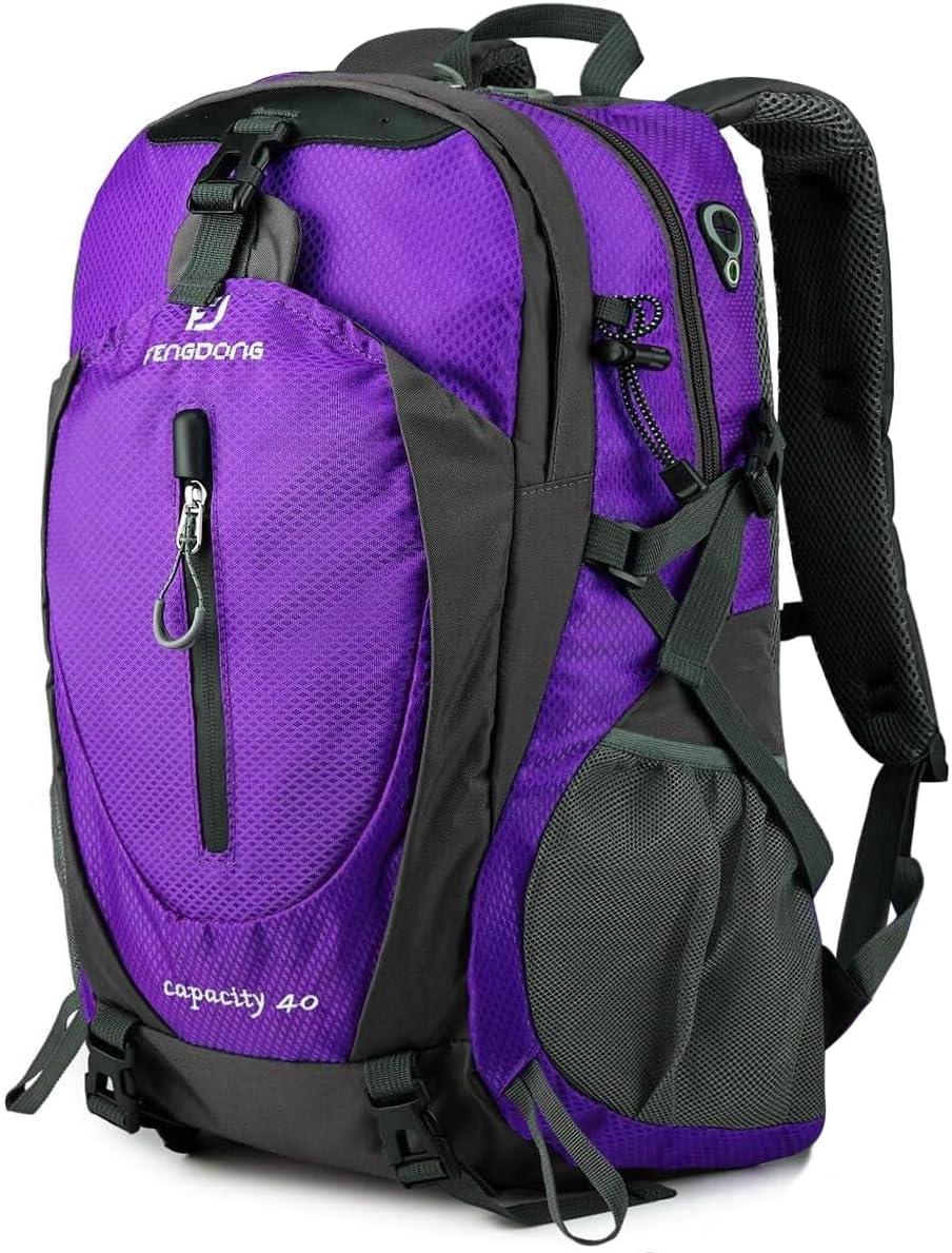 FENGDONG 40L Waterproof Lightweight Outdoor Daypack Hiking,Camping,Travel Backpack for Women Men Purple
