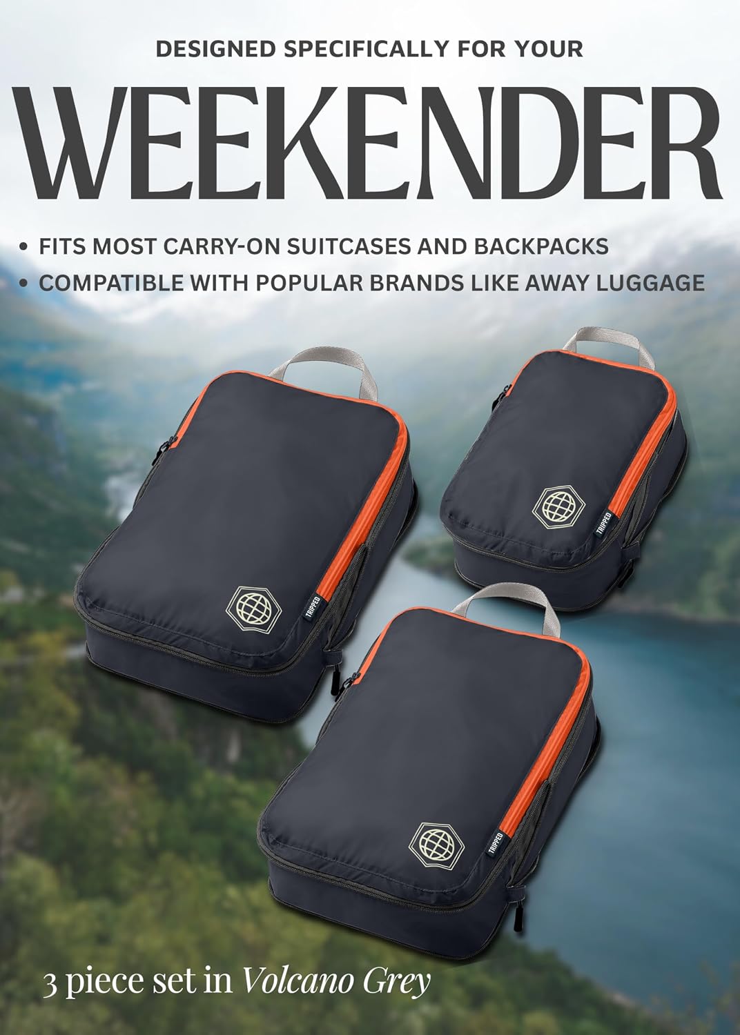 TRIPPED Travel Gear Compression Packing Cubes for Carry-On Travel 3-Pack