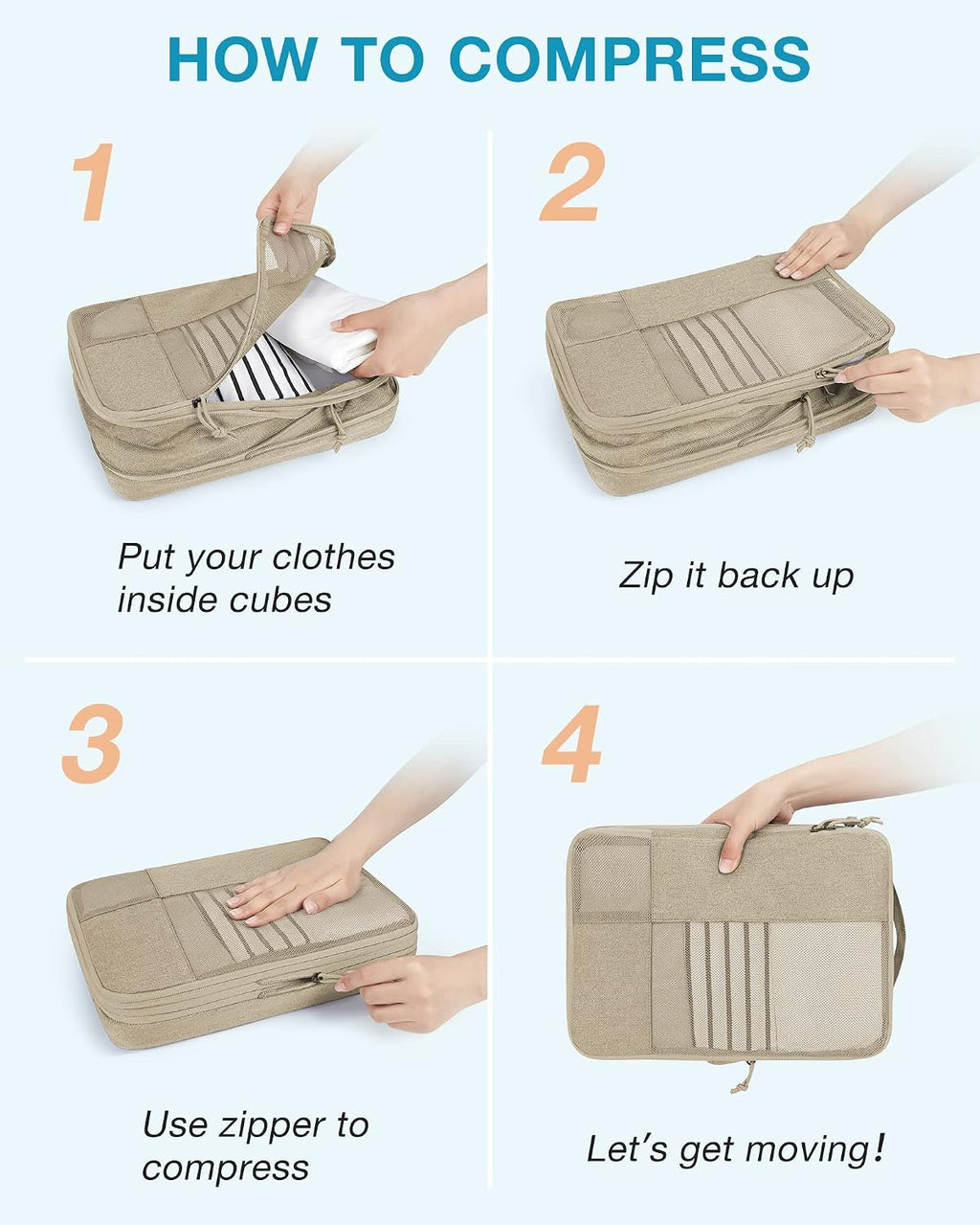 BAGSMART Compression Packing Cubes for Travel, 6 Set